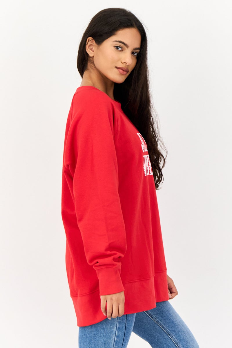 Style&Co Women Round Neck Graphic Print Long Sleeve Sweatshirts, Red - Image 3